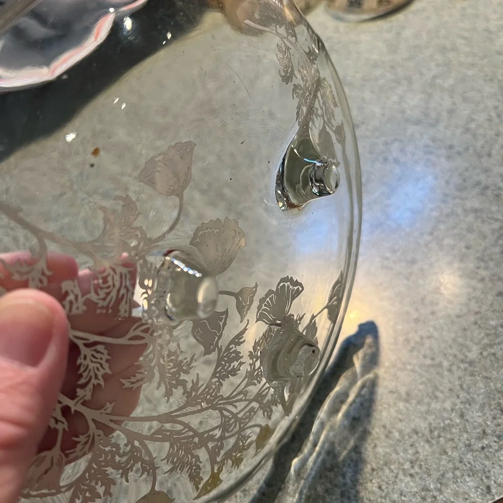 Flanders poppy candy dish with silver overlay -7 1/2” - Picture 2 of 2